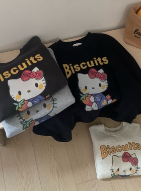 韩国工厂baby绒无感印花草莓KT卡通宽松女生加绒卫衣长袖女士上衣