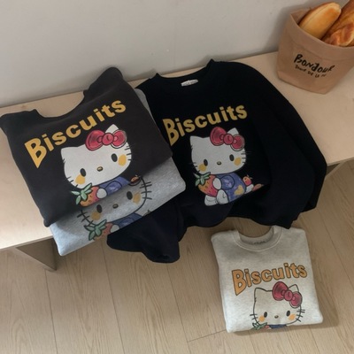 韩国工厂baby绒无感印花草莓KT卡通宽松女生加绒卫衣长袖女士上衣