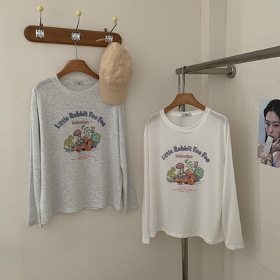 韩系26年夏 轻薄柔软卡通萝卜防晒长袖衫圆领T恤女生打底衫女罩衫