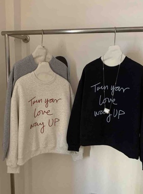 东大门26年春简约线条字母女士宽松韩版卫衣 女生短款小个子上衣