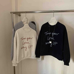 东大门26年春简约线条字母女士宽松韩版卫衣 女生短款小个子上衣