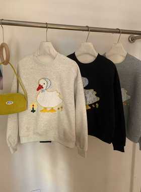 韩国东大门26年春款小个子女生短款卫衣蕾丝鸭子宽松上衣柔软百搭