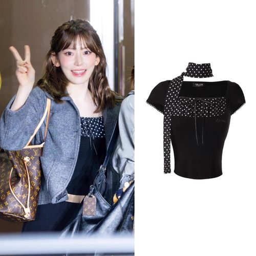 宫胁咲良ASA同款方领波点短袖韩