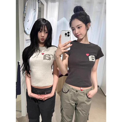 AEAE韩版字母爱心波点迷彩短袖T