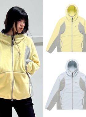 韩国25FW潮牌cavish星星小标拼接撞色摇粒绒连帽夹克外套男女上衣