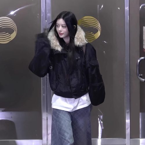 Minju同款FANCYCLUB棉服毛领外套