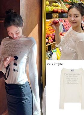 现货!jisoo Jennie同款韩国gila archive字母翅膀微透打底长袖t恤