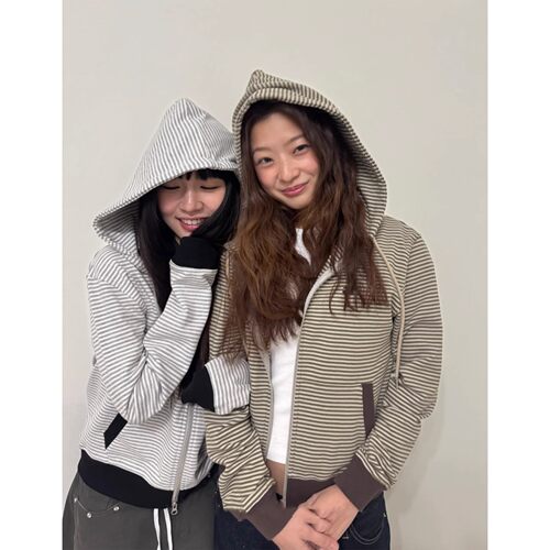 aeae韩系风连帽条纹卫衣外套潮流