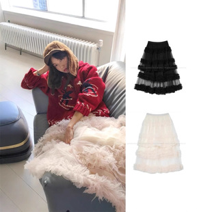 现货神仙藤井树同款 From Beginning甜美风木耳边网纱半身裙女ins