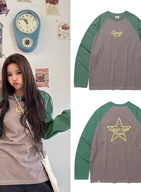 现货韩国田小娟郑恩地同款cavish插肩撞色星星韩版长袖t恤上衣女