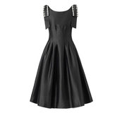 气质显廋经典 黑色圆领套头修身 款 霓裳羽衣 钉钻无袖 连衣裙伞裙