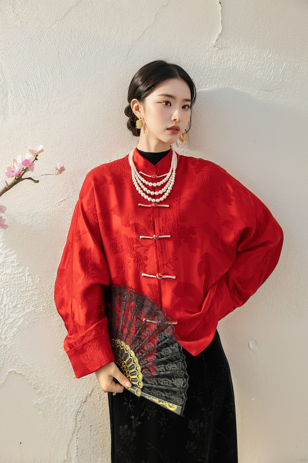 真丝女外套轻奢红色新年款中式