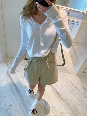 智研掌柜推荐百搭弹力纽扣长袖