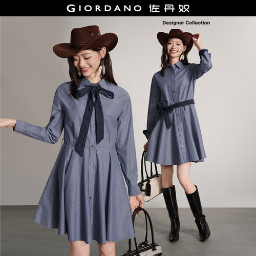 Giordano衬衫裙条纹连衣裙