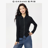 佐丹奴长袖 拉链针织上衣女13315654 坑条翻领修身 针织Polo衫 女新款