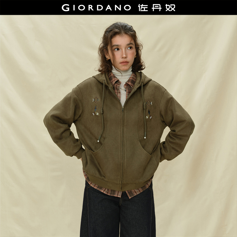 Giordano仿麂皮短外套连帽