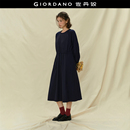 拼接宽松圆领绑带收腰连衣裙18465231 裙子女装 设计师款 佐丹奴长袖