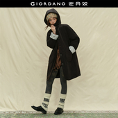 设计师款 连帽棉衣外套18375820 里宽松中长款 佐丹奴女装 拼接印花袖