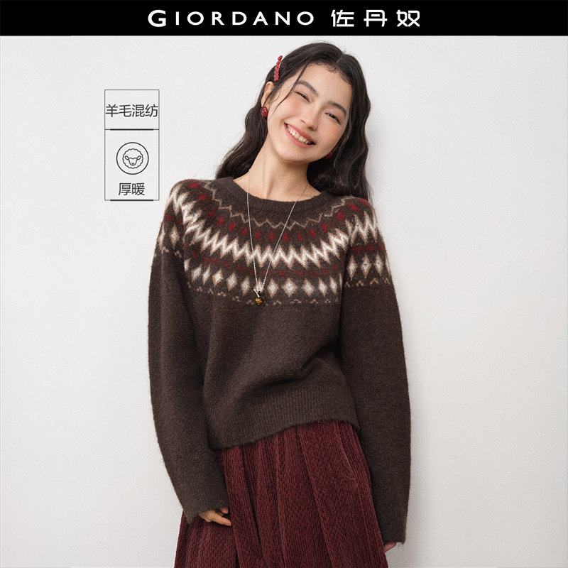 Giordano套头费尔岛提花针织衫