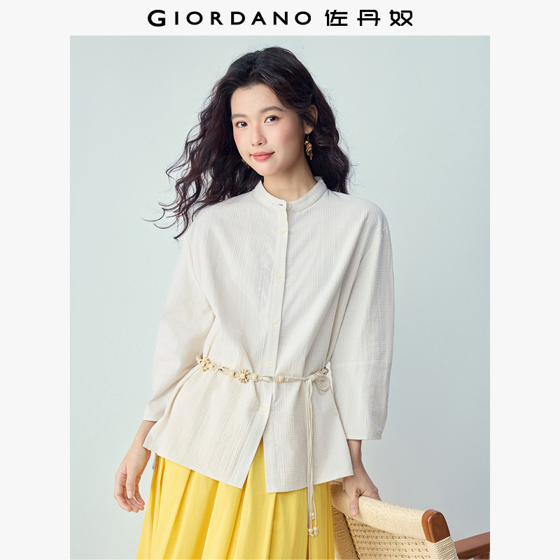 佐丹奴女装2026年春季纯棉肌理感宽松开叉立领九分袖衬衫13346254,女装/女士精品,衬衫,淘宝优惠券,粉丝福利购,淘宝优惠卷