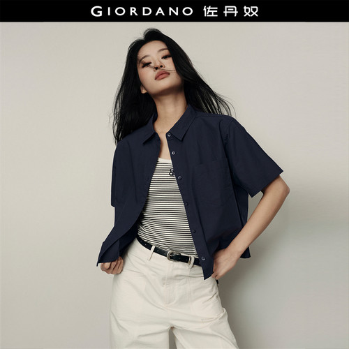 Giordano宽松短袖纯棉衬衫