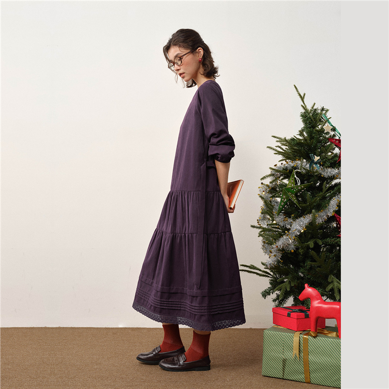 磨毛糯感料亲肤舒适 绑带圆领裙子优雅显瘦