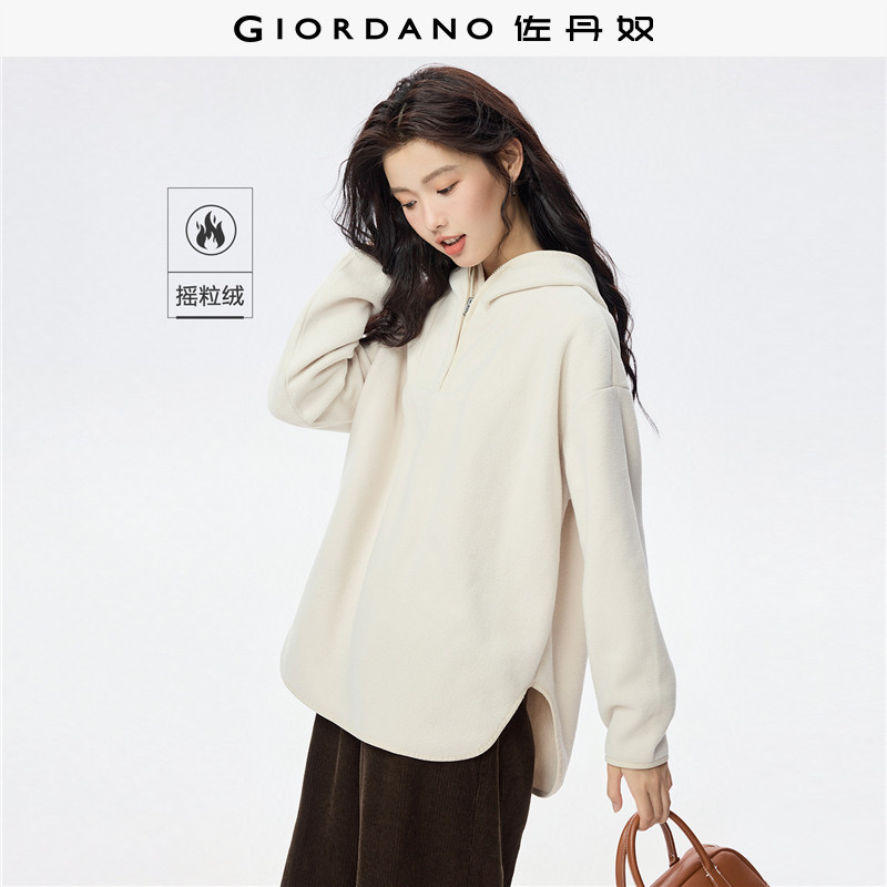 佐丹奴套头帽衫女摇粒绒保暖抓绒上衣宽松半拉链连帽卫衣05322802