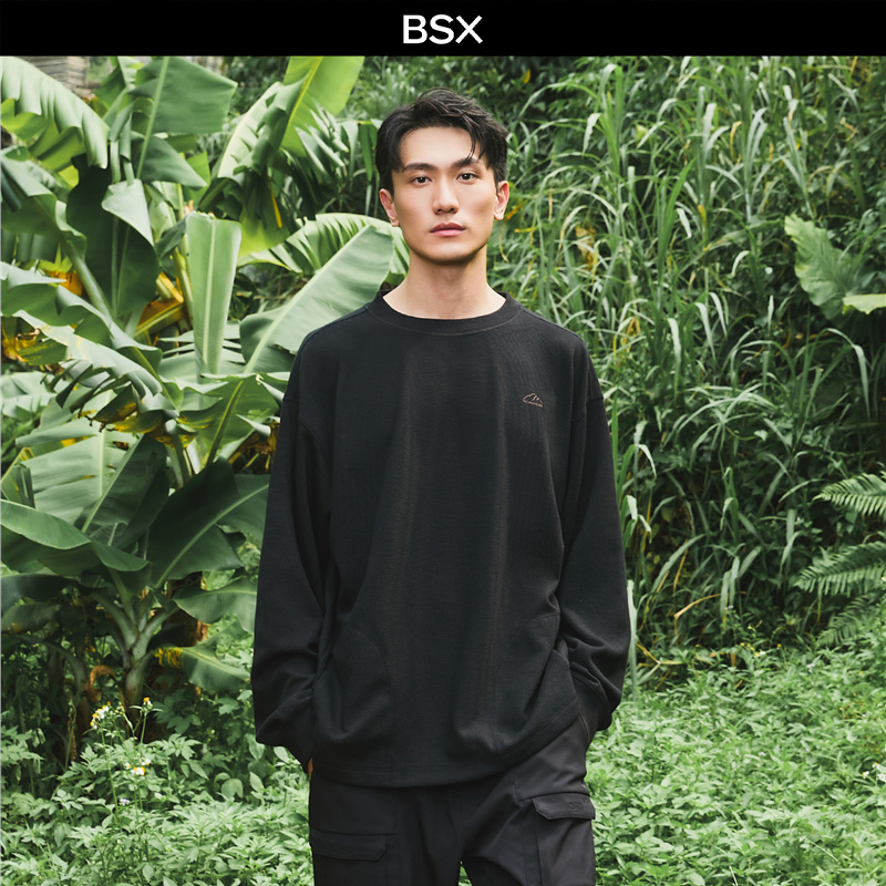 山峰刺绣BSX华夫格套头卫衣