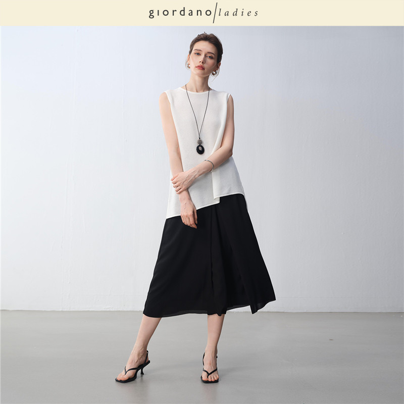 GL2025夏季新款裙裤内工字褶剪裁七分裤雪纺宽松阔腿裤女02425013