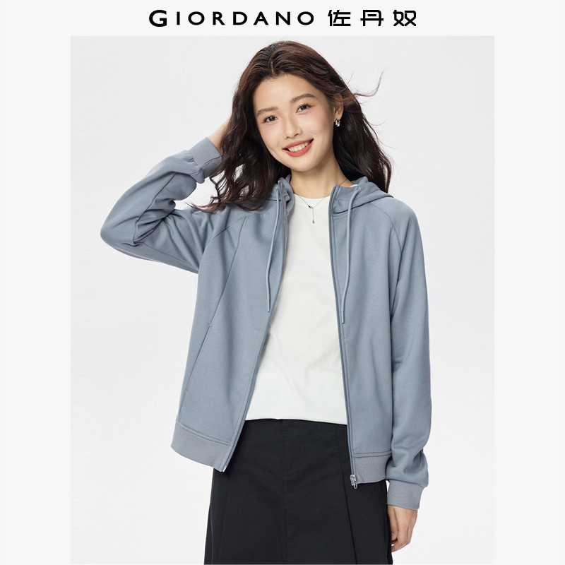 佐丹奴连帽卫衣拉链衫女装新款加绒插肩运动休闲外套开衫05375883