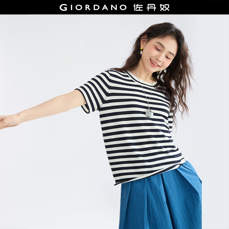 Giordano套头圆领条纹针织衫