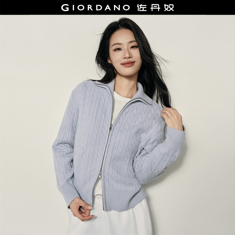 [卢正义韩国明星款]佐丹奴绞花毛衣女双拉链翻领针织外套05355724,女装/女士精品,毛针织衫,淘宝优惠券,粉丝福利购,淘宝优惠卷