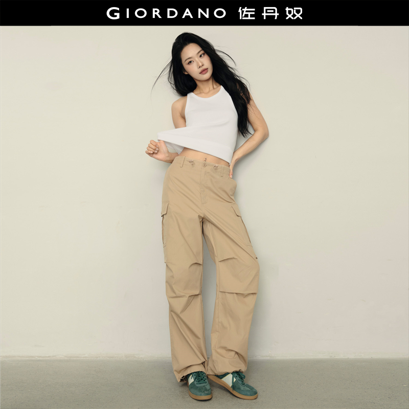 【韩国同款】佐丹奴裤子女工装风口袋打褶可束脚休闲长裤05415555