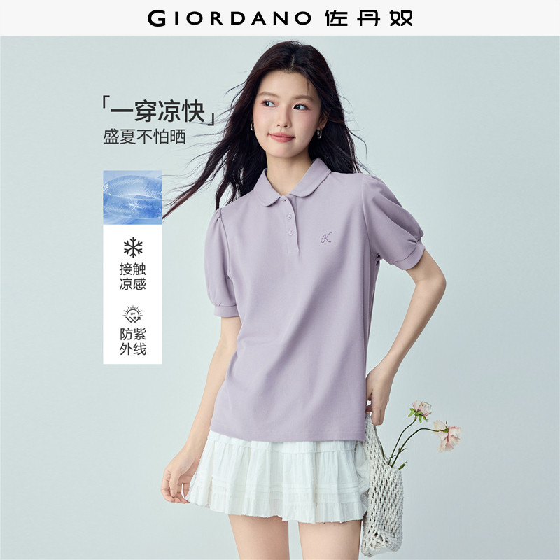 佐丹奴短袖polo衫女夏新款黑科技凉感防晒刺绣娃娃领上衣13316218