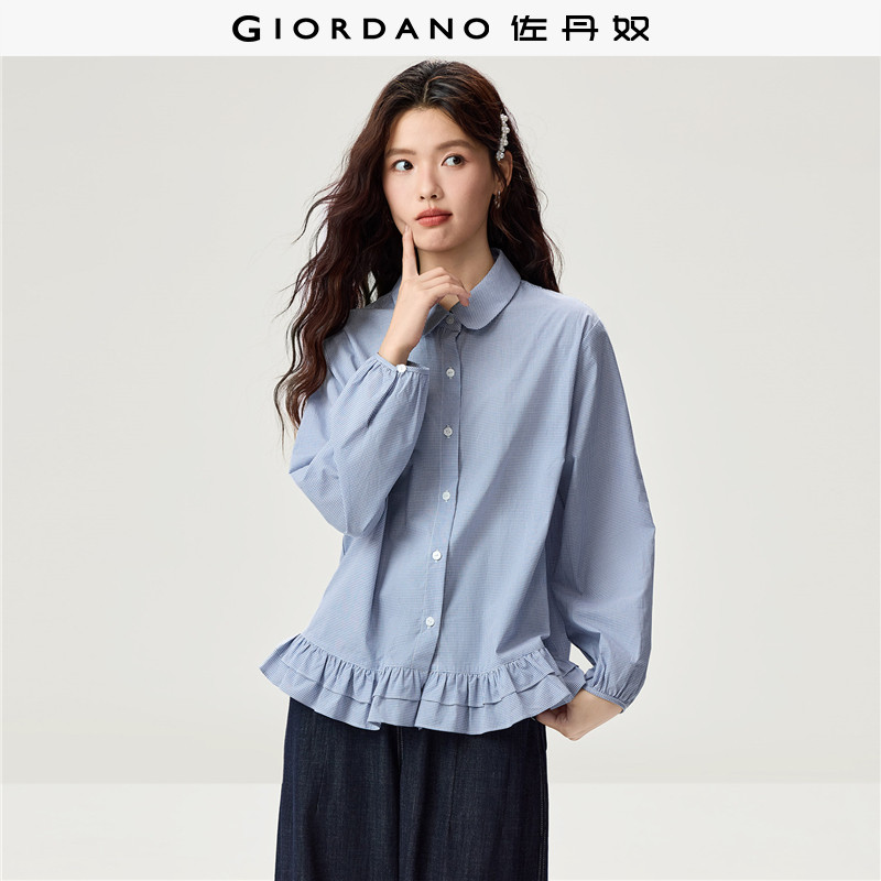 Giordano长袖纯棉衬衫花边下摆图片