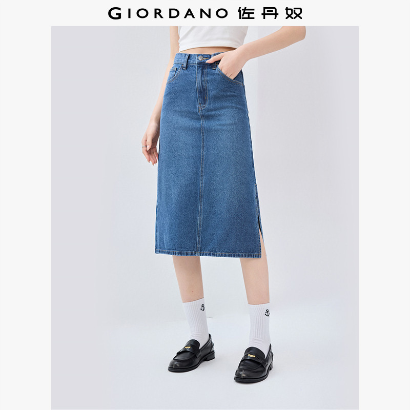 佐丹奴中裙牛仔裙侧开叉半身裙