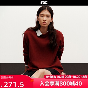 纯羊毛刺绣宽松圆领情侣款 男装 毛衣12055607 针织衫 GC2025秋冬新款
