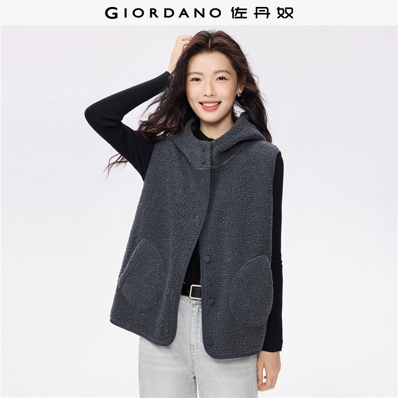 Giordano泰迪绒连帽马甲外套图片