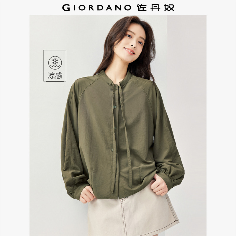 Giordano常规绑带短外套立领