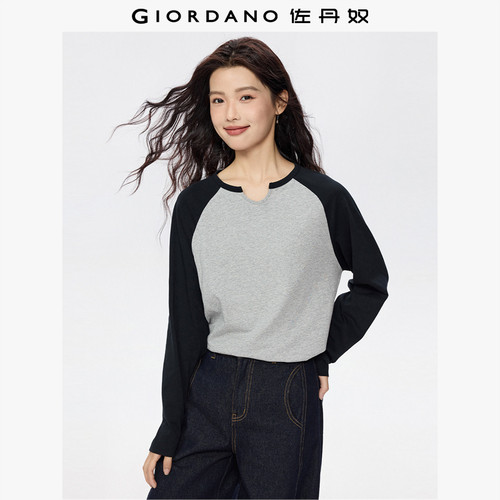 Giordano/佐丹奴长袖小U领T恤