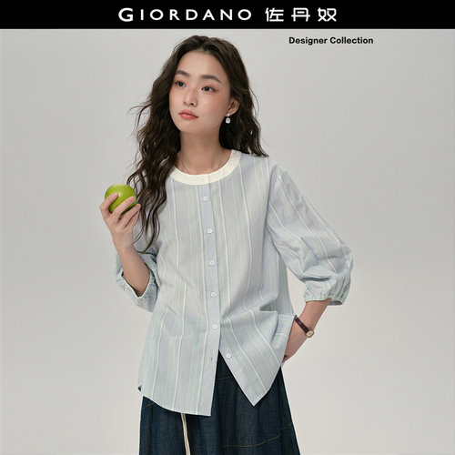 Giordano七分袖彩色条纹衬衫