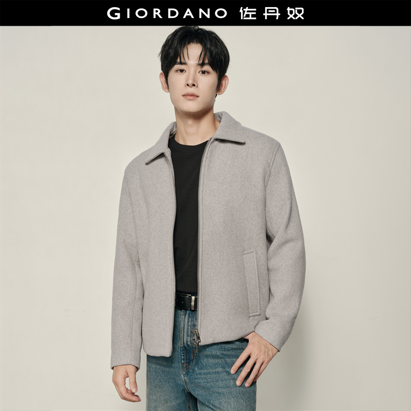 Giordano翻领羊毛混纺夹克外套