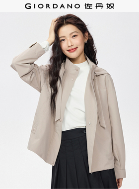 佐丹奴美式风夹克衫女秋冬新款防风抽绳连帽宽松风衣外套05375684