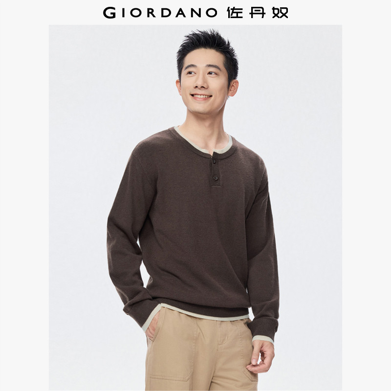 佐丹奴针织衫男装春季新款假两件拼色圆领半开襟针织毛衣13055756,男装,针织衫/毛衣,淘宝优惠券,粉丝福利购,淘宝优惠卷