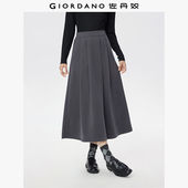 佐丹奴仿毛呢半身裙女春季 新款 半松紧腰格蕾系压褶a字裙05465856