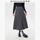 佐丹奴仿毛呢半身裙女春季 新款 半松紧腰格蕾系压褶a字裙05465856