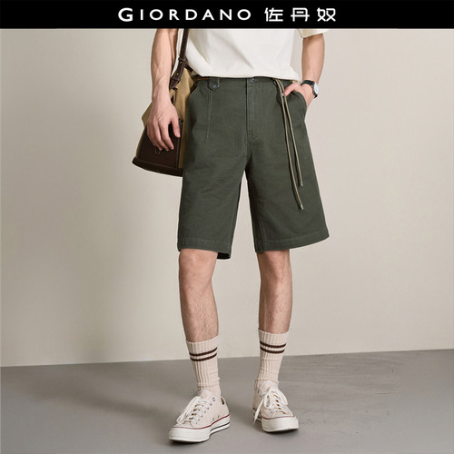 Giordano宽松牛仔短裤纯棉破骨