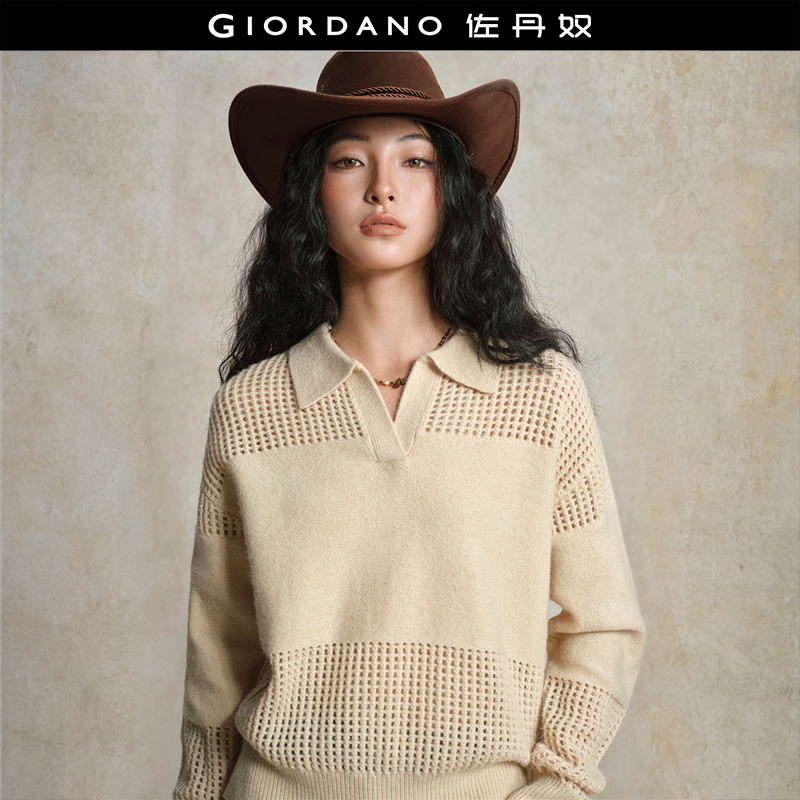 Giordano套头拼接镂空针织衫