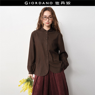 复古宽松娃娃领长袖 女装 衬衣18345619 佐丹奴薄呢磨毛衬衫 设计师款