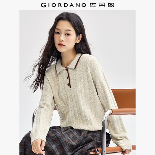 Giordano套头翻领撞色针织衫